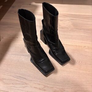 Topshop Black Square-Toe Ankle Boots